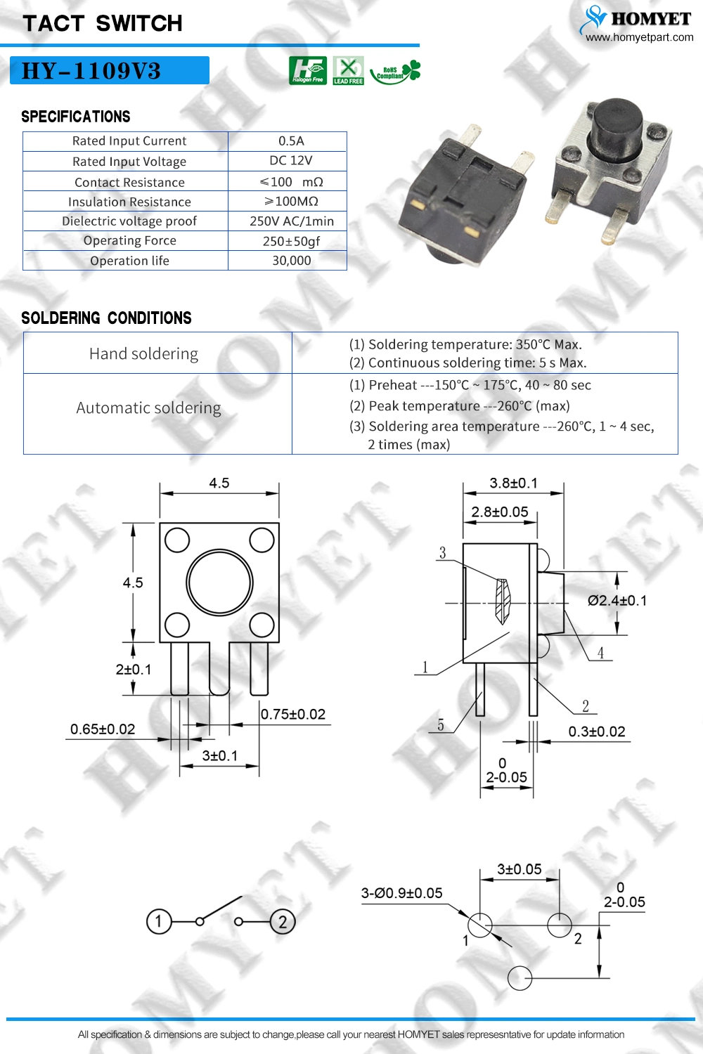 Best Seller Small and Thin Tact Switch 4.5*4.5mm Vertical Side Push Micro Switch/Contact Switch/DIP Tact Switch"