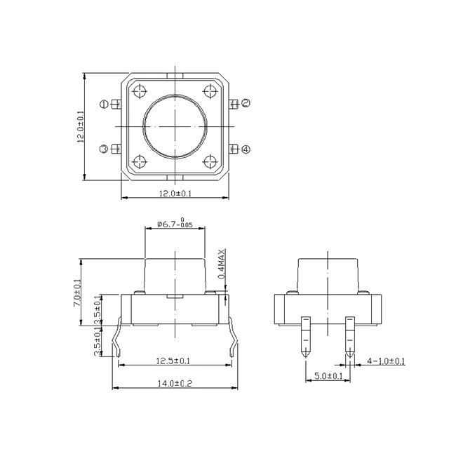 12X12mm Flat Stem Tact Switch PCB Mount Micro Switch on-off Vertical Push Button Switch with CE Approved