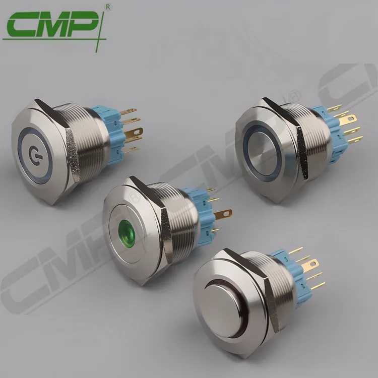 CMP Metal 28 mm Iluminado Pulsador Micro Switch Montaje en panel